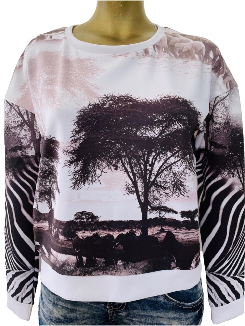 MADISON & BERKELEY Safari Print SWEATSHIRT Large